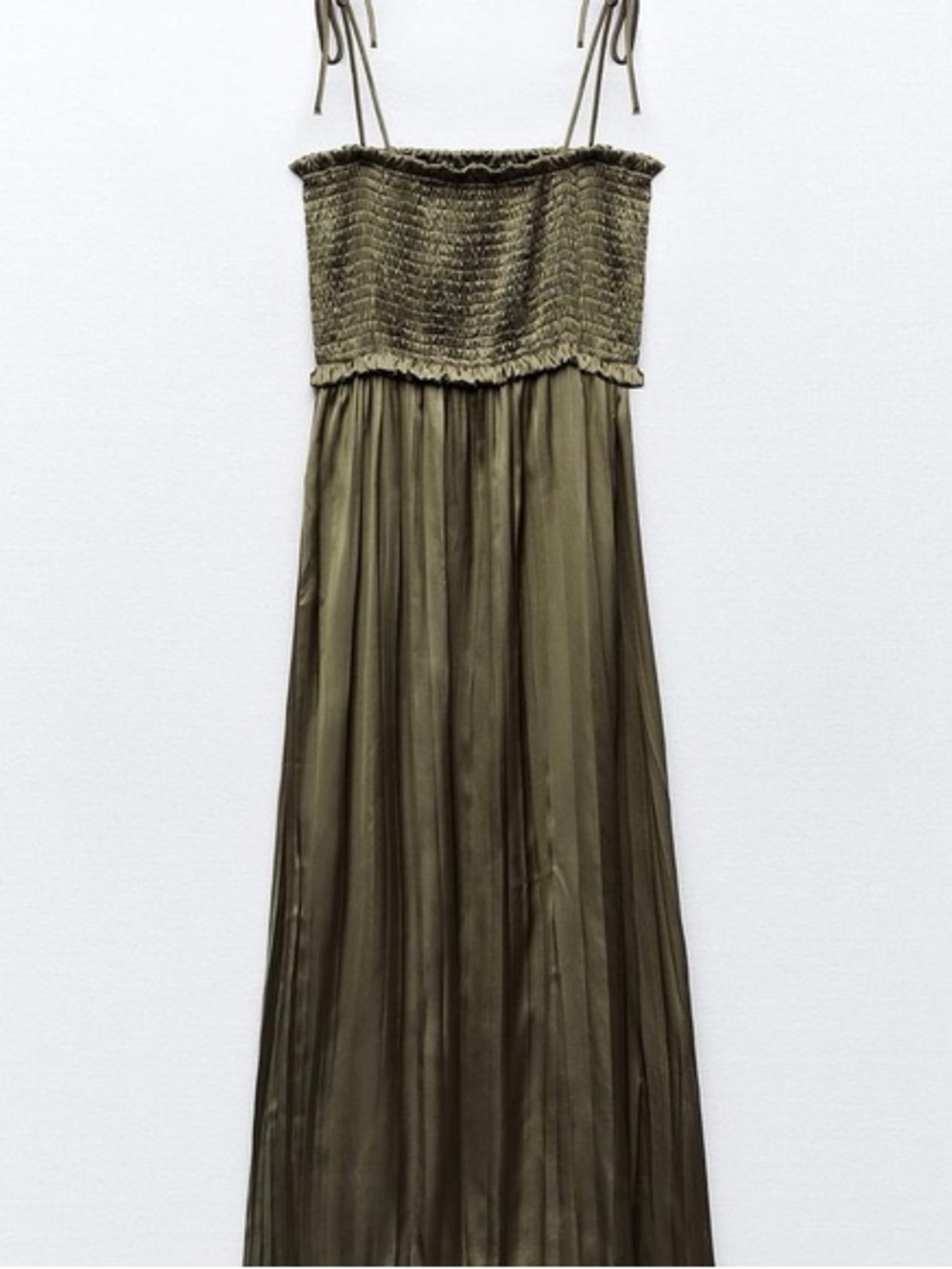 Zara Olive Green Shiny Dress - Picture 2 of 9